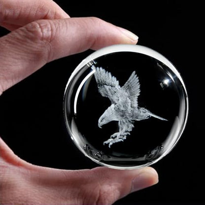 3D Engraved Eagle Crystal Ball with Stand Laser Etched Glass Eagle Figurine Carving Crystal Sphere Paperweight(2.4 in) - color: Clear_eagle