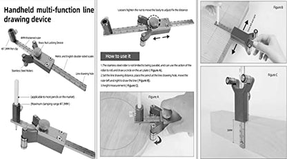 Latest Models Multifunctional scribing Ruler Parallel line Drawing Tool Gauge with Straight line arc Measurement DIY Woodworking scribing Tool