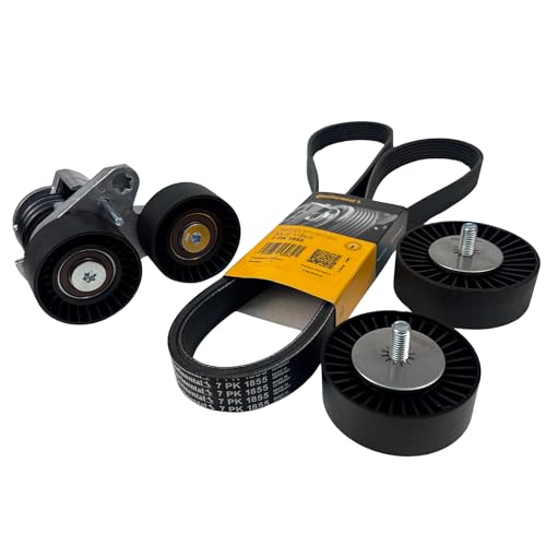 Drive Belt Kit with Tensioner Assembly + 2 Idler Pulleys for BMW 135i 335i (07-10)