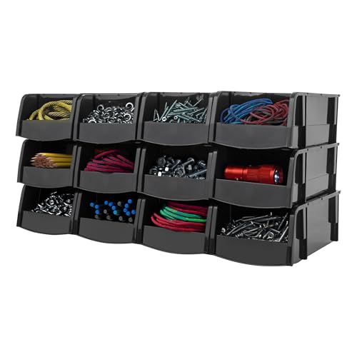 IRIS USA 12-Pack, Small Stackable Storage Bins, Black - size: Small - 12 Pack