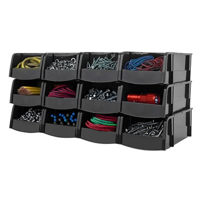 IRIS USA 12-Pack, Small Stackable Storage Bins, Black - size: Small - 12 Pack