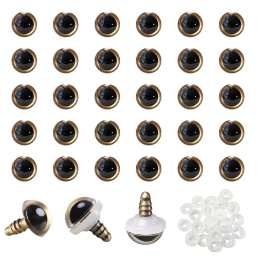 TOAOB 60pcs 12mm Gold Safety Eyes for Crocheting Craft Stuffed Animals Eye - color: Gold