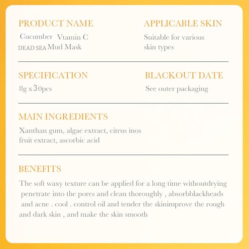 Etuanxi 30Pcs SPA Recovery Mud Mask Clay Mask for Face Vitamin C & Cucumber & Dead Sea Mud Masks for Face Mask Moisturizing Deep Cleansing Mud Mask Skin Care Set