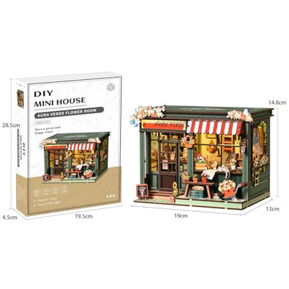DIY Book Nook Kit with LED Light, Miniature Dollhouse, 3D Wooden Puzzle, Bookshelf Insert Decor Craft Gift (Flower House) - style: Flower House