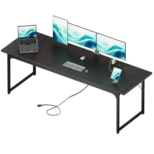 Coleshome 79 Inch Computer Desk with Power Outlet - color: Black, size: 79 Inches