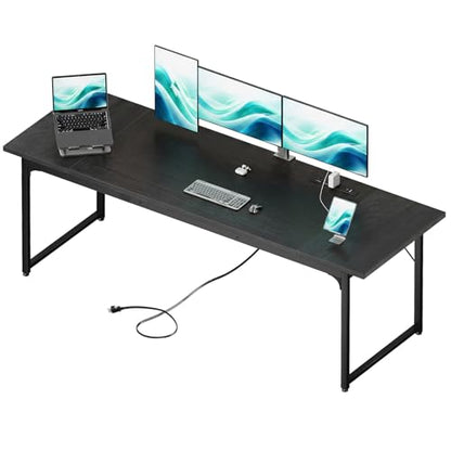 Coleshome 79 Inch Computer Desk with Power Outlet - color: Black, size: 79 Inches