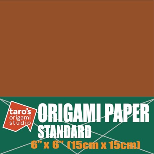 [Taro's Origami Studio] Standard 6 Inch One Sided Single Color (Brown) 50 Sheets (All Same Color) Square Easy Fold Premium Japanese Paper for Beginner (Made in Japan) - color: Brown