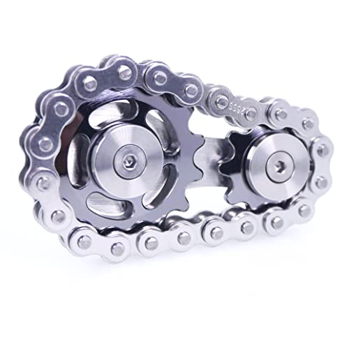 Fidget Spinner, Sprocket Linkage Bike Chain Spinner Design 2 Gears Figity Spin Finger Games, Metal Stainless Steel Durable Mechanics, Premium Figit Toy - Gray - color: Gray
