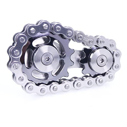 Fidget Spinner, Sprocket Linkage Bike Chain Spinner Design 2 Gears Figity Spin Finger Games, Metal Stainless Steel Durable Mechanics, Premium Figit Toy - Gray - color: Gray