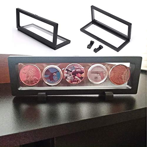 Skelang 3 Pcs 3D Floating Display Case, Black Display Stand Holder 9"×3.54"×0.75"(L×W×H Suspension Frame for AA Medallion, Antique Challenge Coins, Chip, Jewelry, Pin - size: 9"×3.54"×0.75"