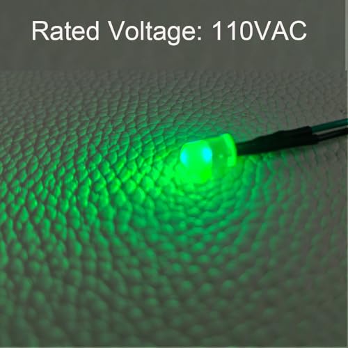 Gebildet 50pcs 110VAC 5mm Green LED Lights Emitting Diodes, Prewired 7.9 Inch V LED Light Diffused Colored Lens Small LED - color: Green-5mm-110V