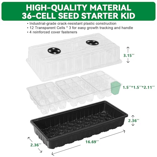 Seed Starter Tray with Grow Light,2 Pack 72 Cells Seed Starter Kit with Humidity Dome, Seed Starting Trays for Indoor Plant,Seedling Starter Trays for Germination - color: 2 Pack 72cell Black