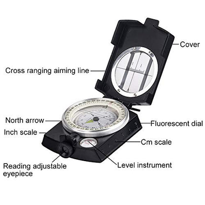 COSTIN Multifunctional Compass, Metal Military Waterproof High Accuracy Compass with Map Measurer, Distance Calculator,Bubble Level Perfect for Outdoor Activities, Matte Black - size: 1 Count (Pack of 1)