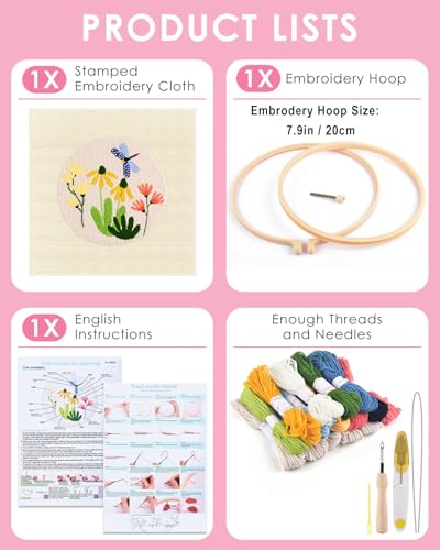 TINDTOP Punch Needle Kits, DIY Punch Embroidery Kits for Adults Beginner, Tool with Punch Needle Fabric, Hoops, Yarns and Sewing Needles (Set B) - color: Set B
