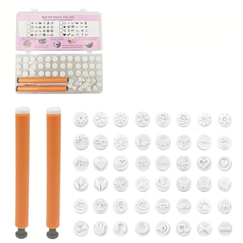 48 Pcs Nail Stamp Pen Set with 2 Ergonomic Handles & 48 Interchangeable Stamp Heads, Floral Butterfly Animal Patterns Nail Art Stamping Kit, Portable Storage Case Included, Design Tools for Women