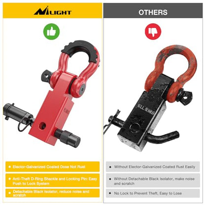 Nilight 3/4" Anti-Theft D Ring Shackle Hitch Receiver 2" Solid Towing Kit | 45000 LBs Breaking Strength 5/8" Trailer Hitch Lock Pin Heavy Duty Solid Towing Kit for Trucks Off Road Red - color: Hitch w/ Lock Pin Red