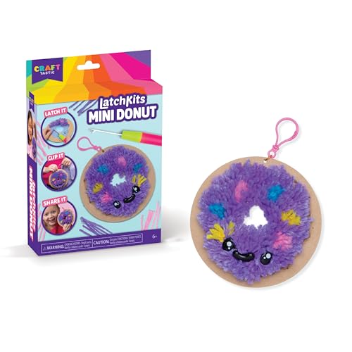 LatchKits Mini Donut - Latch Hook Kits for Kids, Arts and Crafts, Yarn Art, Kids Crafts, Toys for Girls, Birthday Gift for Girls, Easy to Follow Patten, Hook Included, Craft Kits, Ages 6+ - style: Mini Donut