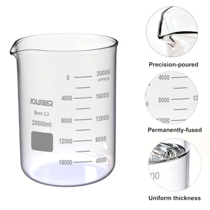JOLABEAR 20000 mL Glass Lab Beaker, 3.3 Borosilicate, 20 L Low Form - size: 20000ml