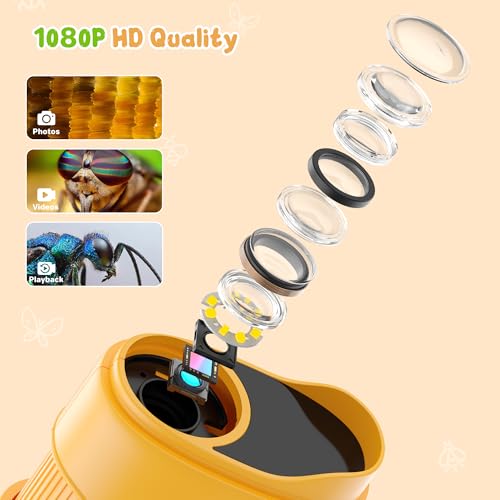 1000X Handheld Digital Microscope for Kids: Pocket Microscope with 2.0" IPS Screen - STEM Toys Birthday Gifts for Girls Boys Child - Portable Edu Science Kits Toddler Age 3-6 6-12 - color: 382-Yellow