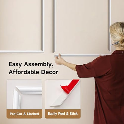 INMOZATA Pre-Cut Peel and Stick Wall Molding Wainscoting Panels 87"x134" - size: 63" x 31",63" x 72"