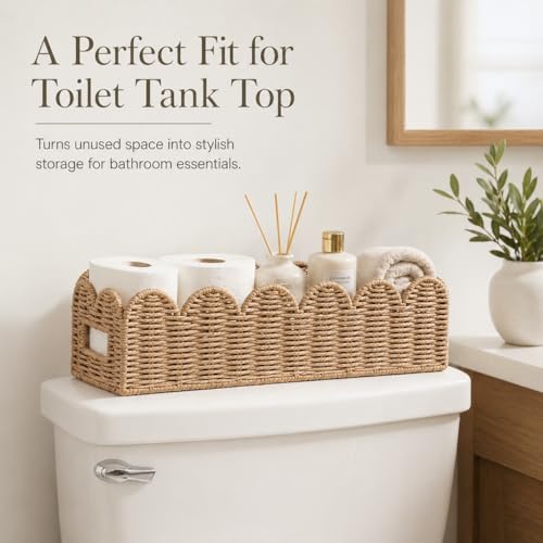 Natural Scalloped Basket, Toilet Tank Tray, Back of Toilet - color: Khaki