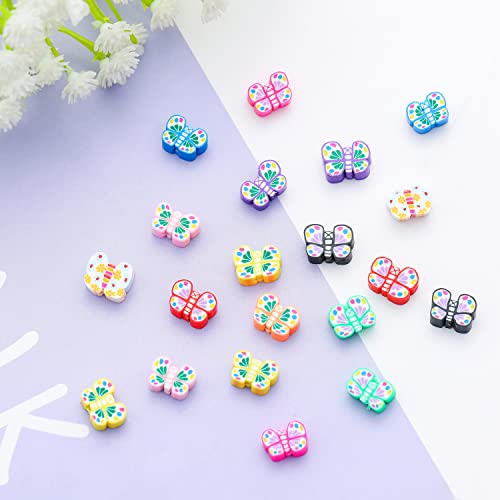 100pcs Colorful Butterfly Polymer Clay 10mm Spacer Beads for Women Jewelry Making DIY Bracelet Necklace Hair Clip (Butterfly) - color: Butterfly