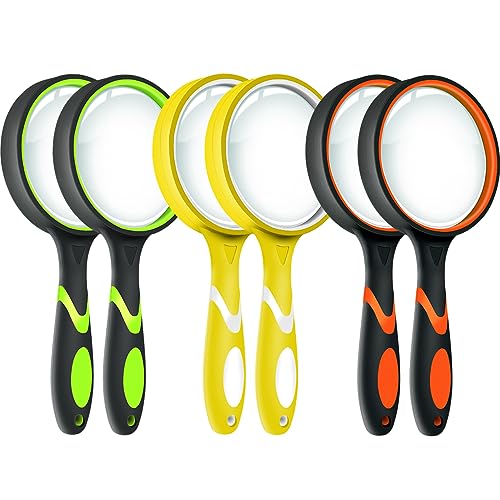 Leffis 6 Pack Magnifying Glass, 10X Non-Slip Handheld Reading Magnifier - color: 6 Pack(green*2/Yellow*2/Orange*2)