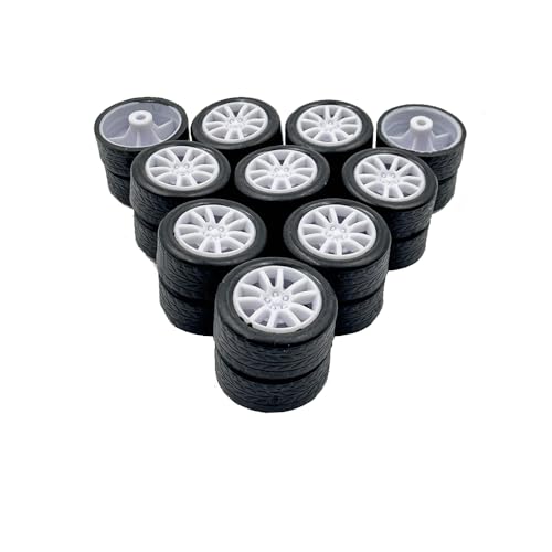 20PCS Small Toy Car Wheel 18mm Model Car Mini Rubber Tire Wheels with 10PCS Shaft Round Rod Axles for DIY Model Toy RC Car Truck Robot Building Accessories (White 2x18mm) - style: White 2x18mm
