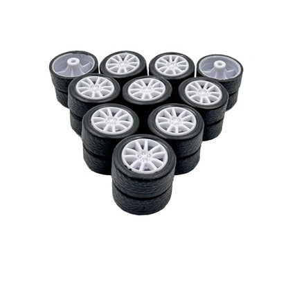 20PCS Small Toy Car Wheel 18mm Model Car Mini Rubber Tire Wheels with 10PCS Shaft Round Rod Axles for DIY Model Toy RC Car Truck Robot Building Accessories (White 2x18mm) - style: White 2x18mm