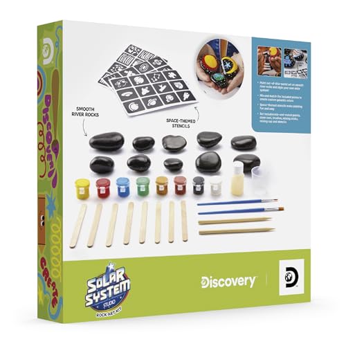 Discovery™ Solar System Studio Rock Art Kit, 35-Piece Space Craft Painting Set, Paint and Decorate Galaxy Rocks with Stencils, STEM Art Kit for Kids Ages 6+