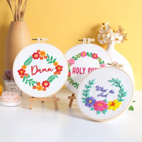 Louise Maelys Funny Floral Quote Embroidery Kit for Beginners DIY Craft - color: funny flower 2