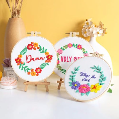 Louise Maelys Funny Floral Quote Embroidery Kit for Beginners DIY Craft - color: funny flower 2