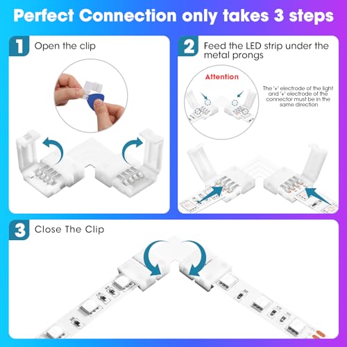 WENHSIN 10Packs 4-Pin L Shape RGB LED Light Strip Connectors 10mm Unwired Gapless Solderless Adapter Terminal Extension - size: 10MM-4PIN-L