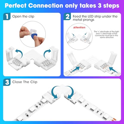 WENHSIN 10Packs 4-Pin L Shape RGB LED Light Strip Connectors 10mm Unwired Gapless Solderless Adapter Terminal Extension - size: 10MM-4PIN-L