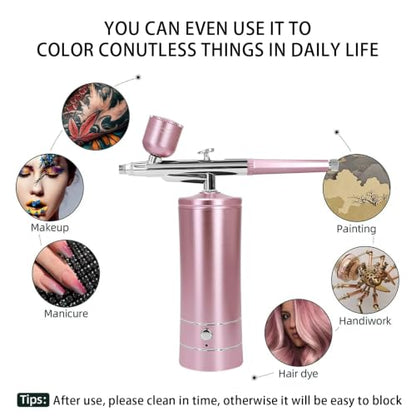 Airbrush Kit Air Brush Kit With Air Compressor Nail Charms Wireless Air Brush for Barber, Nail Art,Makeup, Model Painting (Pink) - color: Pink