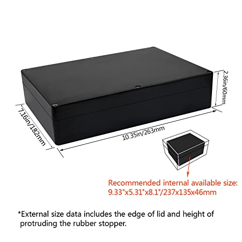 LeMotech Electrical Box ABS Plastic Project Box IP65 Waterproof Junction Box Project Case Universal Enclosure for Electronics Black 10.3X 7.1x 2.3 inch (263x182x60mm)（Pack of 1 - color: Black (1 pack), size: 10.3" x 7.1" x 2.3"