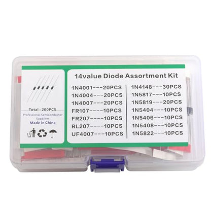 200Pcs 14 Values Rectifier and Schottky Diode Assortment Kit