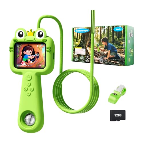 Kids Borescope with Light Borescope Camera for Kids Rechargeable STEM Science Educational Outdoor Toy with 32GB Card Nature Outside Exploration Birthday Gift for Boys Girls Ages 4,5,6,7,8,9,10,11,12