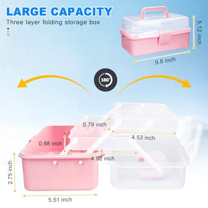 10Inch Tackle Box Organizer and Storage,Three-Layer Sewing Box With 2 Trays - color: PINK