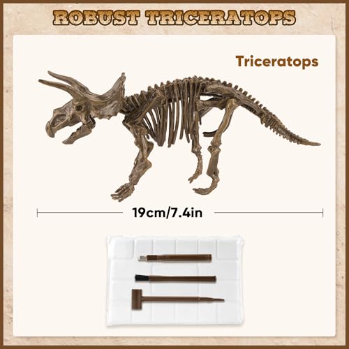 VIBIRIT Dig Up Dinosaurs Skeleton Set,Dinosaur Digging Fossil Kit Model Toys,Excavation Kits for kids5-12year,Educational Realistic Toys for Kids,Boys,Girls - style: Triceratops