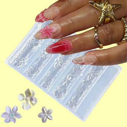 1 Pcs Silicone Nail Molds 3D Gel Nail Art Molds Flowers Nail Art Molds Various Shapes Design Embossed Silicone Mold Making DIY Flower Carved Template Blossom Nails Mold Carving Mould for Women - color: Styl 2