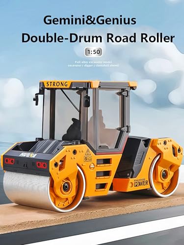 Gemini&Genius Double-Drum Road Roller Model, Alloy Construction Vehicle Toy - color: Double-drum Truck