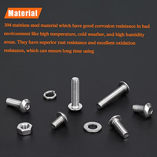 HELIFOUNER 380 Pieces M4 x 5mm /6mm /8mm /10mm /12mm /16mm /20mm, Button Head Socket Cap Screws Bolts Washers Nuts Kit, 304 Stainless Steel - size: M4, style: Button Head Socket Cap