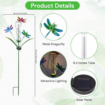 Stargarden Rain Gauge Outdoor, Dragonfly Solar Rain Gauge - color: colorful dragonfly