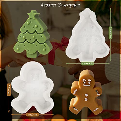 2-Pack Silicone Molds 3D Candle Molds, Christmas Tree + Gingerbread Man Mold,Christmas Fondant Mold for Candle Making and Baking Making Soap Wax Cake Mousse Ice Cream - color: 2Pcs Christmas Tree + Gingerbread Man