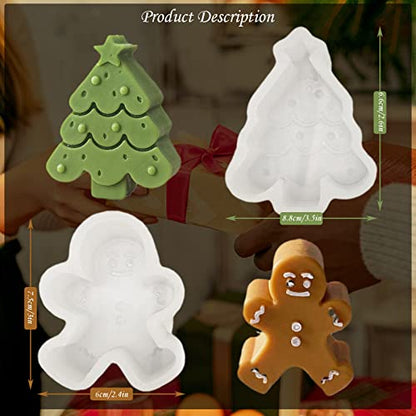 2-Pack Silicone Molds 3D Candle Molds, Christmas Tree + Gingerbread Man Mold,Christmas Fondant Mold for Candle Making and Baking Making Soap Wax Cake Mousse Ice Cream - color: 2Pcs Christmas Tree + Gingerbread Man