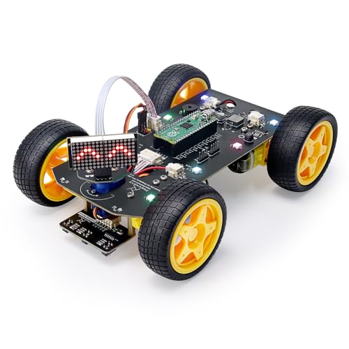 Freenove 4WD Car Kit for Raspberry Pi Pico (Included) (Compatible with Arduino IDE), Dot Matrix Expressions, Obstacle Avoidance, Line Tracking, Light Tracing, Colorful Light - color: Ordinary Wheels with Raspberry Pi Pico