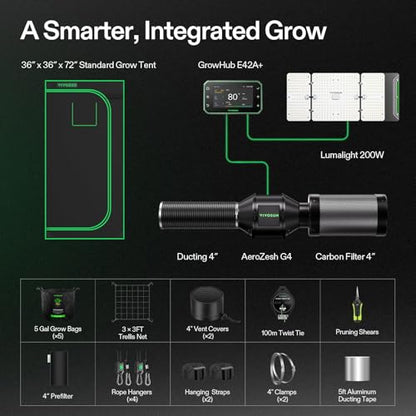 VIVOSUN GIY Smart Grow Tent System 3x3, WiFi-Integrated Grow Tent Kit, with Automate Ventilation and Circulation, Schedule Full Spectrum 200W LED Grow Light, and GrowHub E42A+Controller - size: 36"x36"x72"