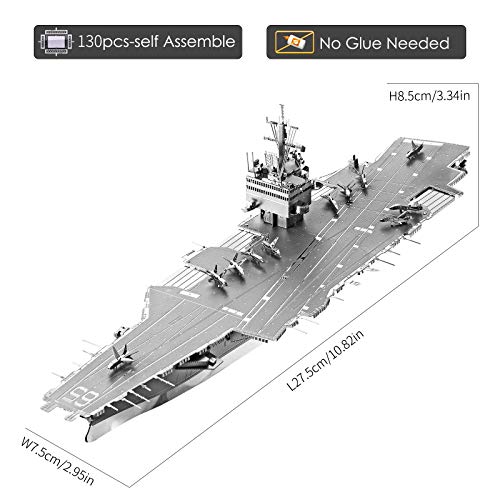 Piececool 3D Metal Puzzles for Adults, USS Enterprise CVN-65 Battleship Model Building Kits, DIY 3D Metal Puzzle Aircraft Carrier Toy for Adults, Great Gifts Idea, 130 Pcs - color: USS Enterprise