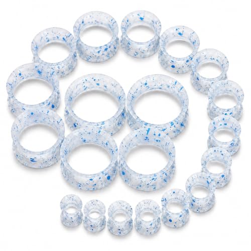 Oyaface 20 PCS Piercing Tunnel Set Soft/Hard Silicone Flesh Ear Plugs 2g-25mm Flexible Ear Stretching Gauge Expander - color: White&Blue(thin)